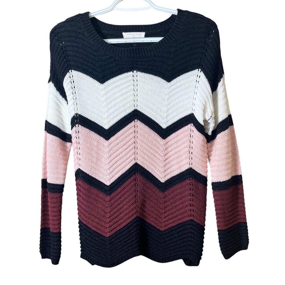 Full Circle Trends Chevron Colorblock Zig Zag Knitโ Sweater Pink Black Small